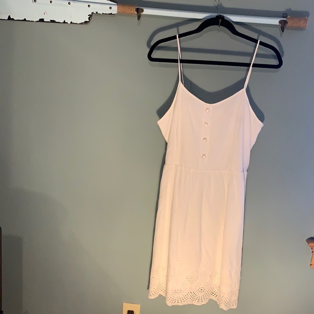 White Emmalee Dress Gold and White Buttons Eyelet